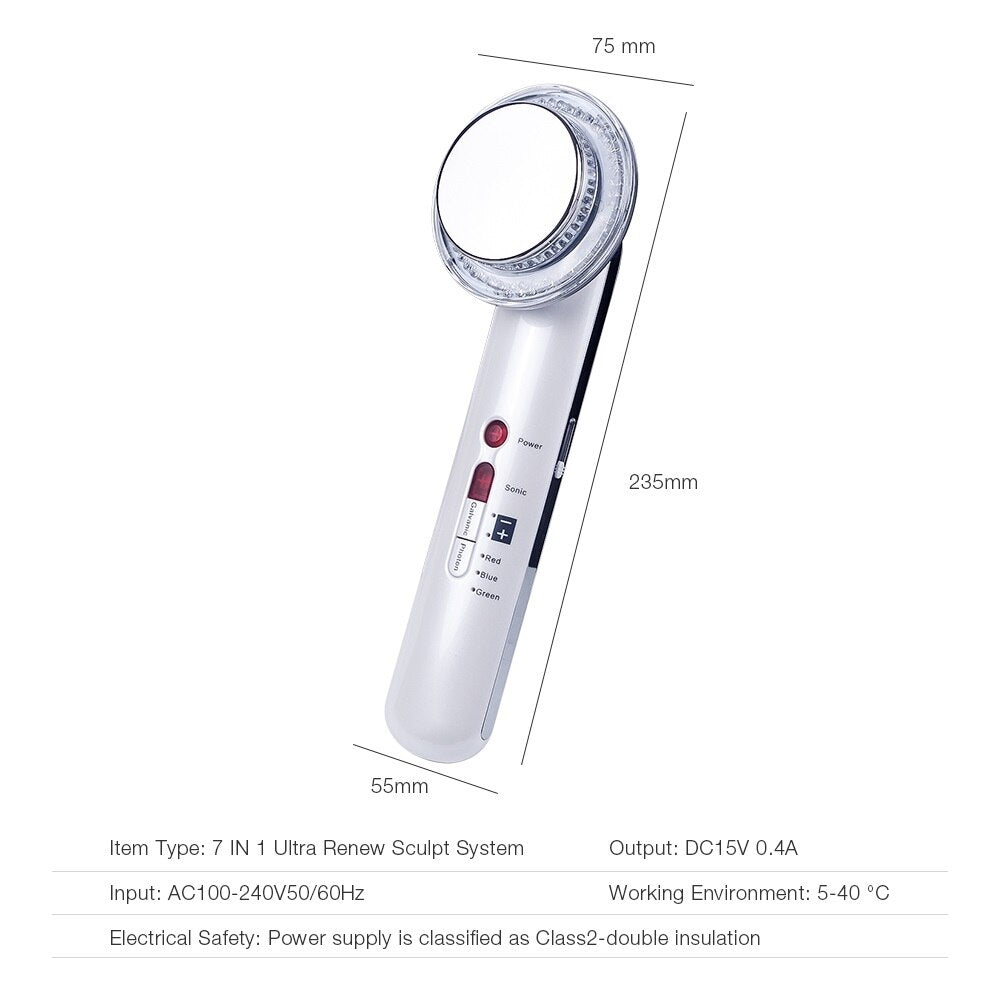 7 in1 Ultrasound Body EMS Slimming Photon LED Therapy Facial Massager