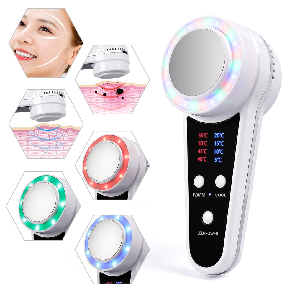 LED Hot Cold Hammer Skin Warm Ice Heating Facial Machine Device