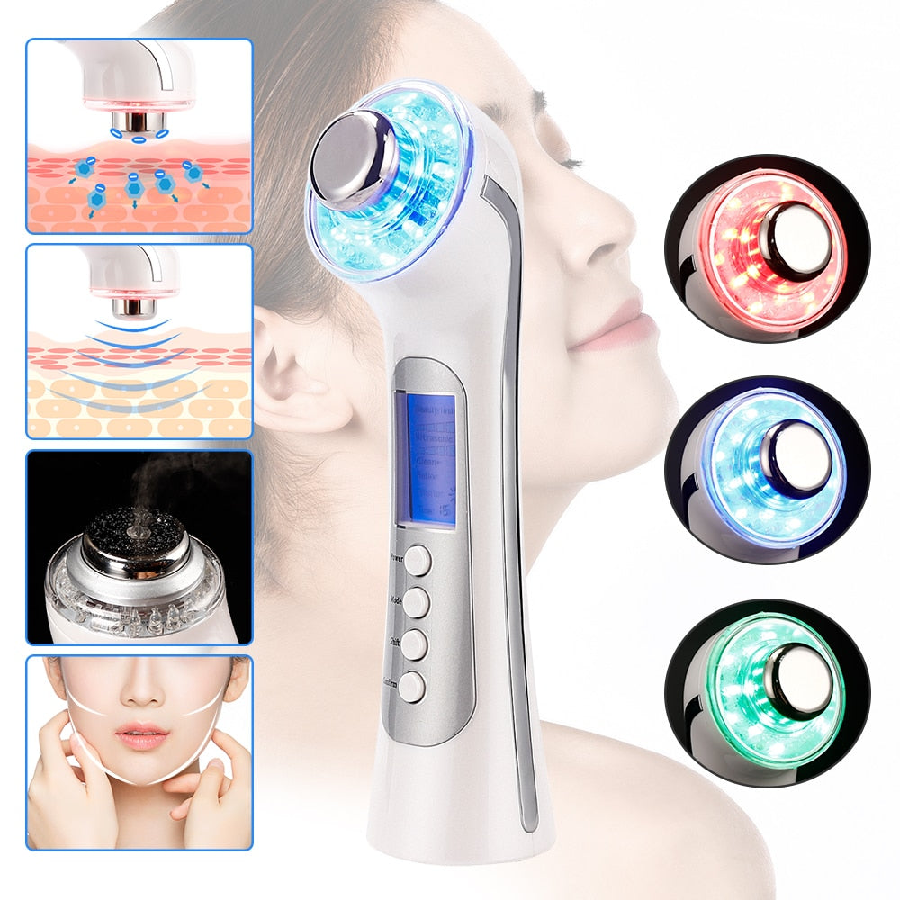 Ultrasonic Deep Cleaning Device Facial Lifting Massager 3 Colors LED Light