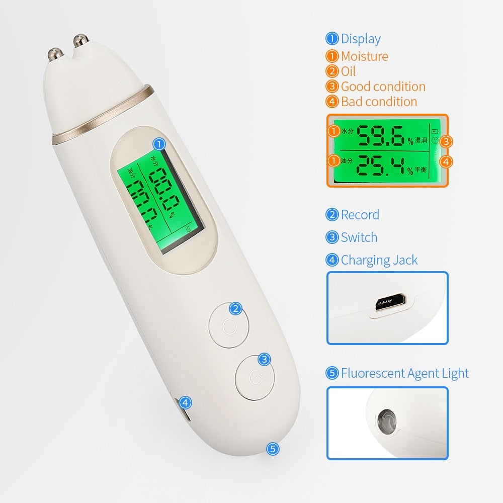 Skin Moisture Tester Digital Display Facial Skin Moisture Oil Analyzer