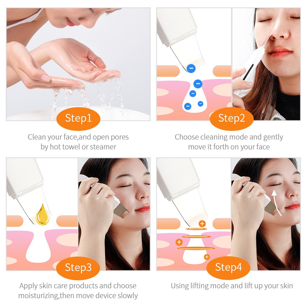 USB Ultrasonic Ion Skin Scrubber Deep Face Pore Cleaning Machine