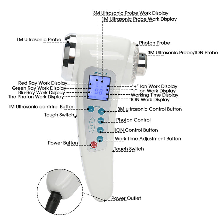 Ultrasonic Face Massager LED Light Facial Skin Care Tools